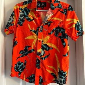 Volcom Men's Vibrant Orange Floral Shirt